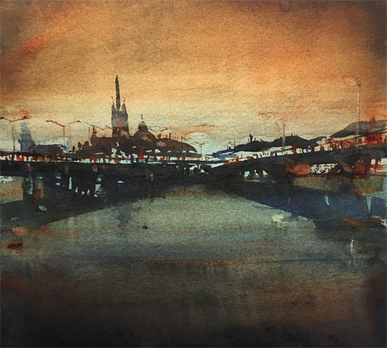 Bridges Of Stockholm i akvarell av Björn Bernström